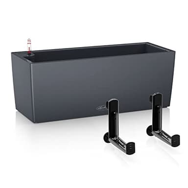 Lechuza Self Watering Pot BALCONERA Color 50 Slate Plastic Balcony Planter for Railing H19 L50 W19 cm Bundle with Black Balcony Brackets