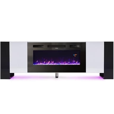 Warmiehomy Electric Fire Insert TV Stand, 78" TV Unit with Fireplace Built in, 12 Colors Moon Light & 12 Flame Effect Support, Remote Control & Overheat Protection, White
