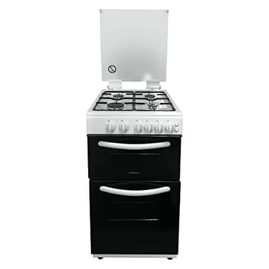 Statesman GTL50W Double Oven Gas Cooker with Glass Lid, 4 Gas Burners, 50cm Wide, White