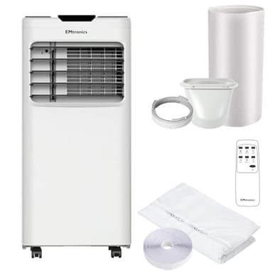 EMtronics EMAC12KW 12,000BTU Portable Air Conditioner, Dehumidifier and Cooling Fan with Remote Control, 24 Hour Timer and Air Con Window Vent Kit - White