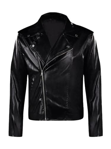 A&M Express Men's Black T-Birds Cosplay Faux Leather Jacket - Roleplay Halloween Fantasia Outfit Party Genuine Jacket Coat