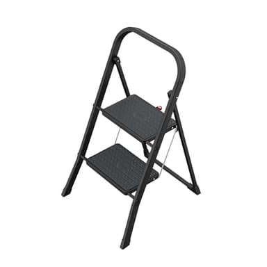 Hailo K44 StandardLine Folding Step - 2 Step Ladder Made of Steel with Large Steps and Non-Slip Mats - Working Height up to 2.46 m - Weight: 4.8 kg - Black