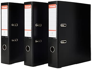 Esselte A4 Lever Arch File, 3-Pack, 550 Sheets Capacity, Durable PP Plastic Cover with Interchangeable Label Holder, Metal Reinforcements, Ring Binder, Office File Organiser, Black (624294)
