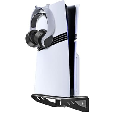 PS5/PS5 Pro/Slim Wall Mount Kit - Steel Wall Mount for PlayStation 5 Standard/Slim/Pro Console, Space-Saving Design with Headset Holder, Enhanced Cooling - Fits PlayStation 5 Disc & Digital Edition