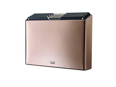 Joseph Joseph Folio 4-Piece Colour coded Chopping Board Set, Steel Slimline Case for Organised Kitchen Storage, Large, Rose Gold