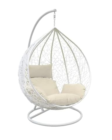 Holywarm Rattan Swing Chair with Cushion | Indoor Outdoor Hanging Wicker Egg Chair & Stand | White Garden Balcony Hammock (Max 265 lbs)