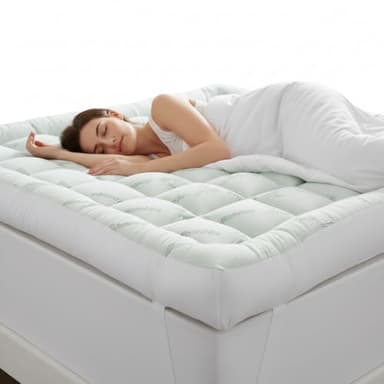 Bamboo Mattress Topper Double Bed – 10cm Extra Thick Quilted Box Stitched Fluffy Double Mattress Topper – Anti Allergy Thick Mattress Topper Double with Strong Elasticated Corner Straps (137x190cm)