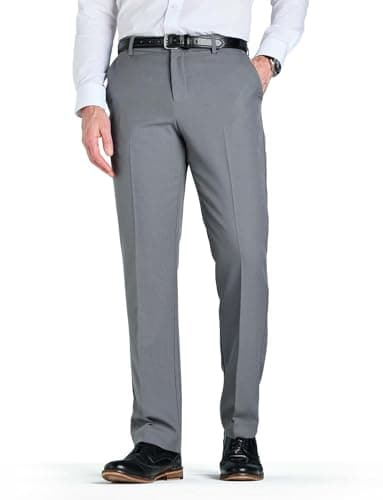 Farah Men's Classic Slant Pocket Trousers Flat Front Easy Care Non-Iron Finish & Gripper Waistband Grey 34W / 29L