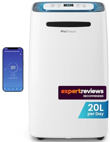 Pro Breeze® 20L/Day Smart Dehumidifier with Digital Humidity Display, Sleep Mode, Continuous Drainage, Laundry Drying and 24 Hour Timer - Ideal for Damp and Condensation