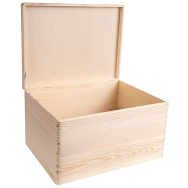 Creative Deco XXL Large Plain Wooden Storage Box | 40x30x24 cm (+/-1 cm) | with Hinged Lid | Unpainted Gift Box Kitchen Storage | ROUGH & UNSANDED Wood Keepsake Memory Craft Chest