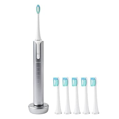 Soniclean Lux Sonic Toothbrush for Adults with 6 Toothbrush Heads, Rechargeable, Automatic, Sonic, Platinum