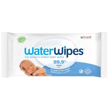 WaterWipes Baby Wipes Sensitive Newborn Biodegradable Unscented, 99.9% Water, 60 Wet Wipes (60 Count (Pack of 1),White Wipes)