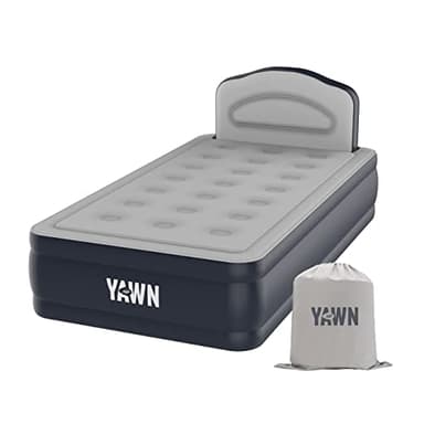YAWN AIR Self-inflating Airbed - Great Guest Bed, Camping Mattress - Built-in Pump & Headboard - Grey Fabric Material - Available in UK Single, Double and King - Single Size