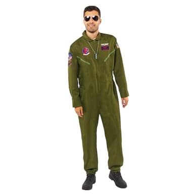 amscan 9913295 Adult Top Gun Maverick Pilot Jumpsuit Fancy Dress Pilot Costume Aviator Cruise (Chest: 40"-42")