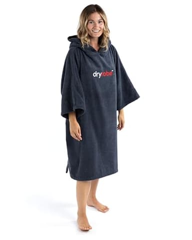 Dryrobe Towelling Robe - Hooded Poncho Towel Changing Robe - Organic Cotton (400 gsm) Short Sleeve (Large - Navy)