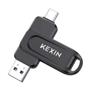 KEXIN USB Stick 512GB USB C Memory Stick 100MB/s Swivel Dual USB 3.0 Flash Drive USB-A & Type-C Pen Drive for Smartphone Tablet iPhone 15/16 Car Game Console, Black