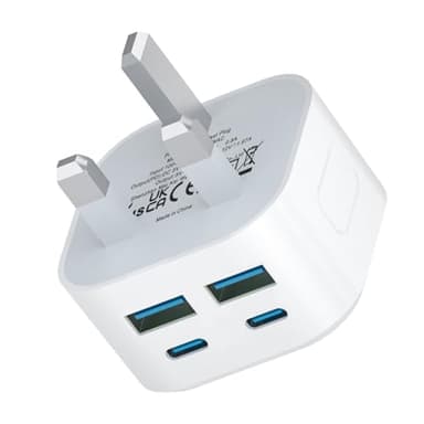 USB C Plug Fast Charge,40W Multi USB Plug UK Fast Charger Plug 4-Port Dual Port PD Power Adapter Wall Plug Multiport MainsType C Charging Plug for iPhone 16 15 14 13 12 11 Pro Max Plus,iPad