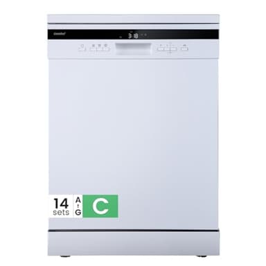 COMFEE' Freestanding Dishwasher CDWEF1435EWC-UK with 14 place settings, Full Size, 44dB, Wide LED Display, Delay Start, Half Load Function, Flexible Racks, White