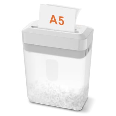 Bonsaii 6-Sheet Cross Cut Paper Shredder for A5, P-4 Compact Shredder for Home and Small Office Use, Shreds Credit Cards, Staples and Paper Clips, Overheat Protection, White, C292-A