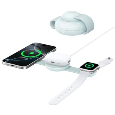 Anker MagSafe Compatible 3-in-1 Wireless Charging Station, Qi2 Certified 15W MagGo Charger, Foldable Travel Wireless Charging Pad for iPhone 16/15/14/13/12 Series, AirPods, Apple Watch, and More