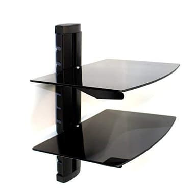 Black Tempered Glass Floating Shelf – Wall Mount Entertainment Display Shelf for TV Consoles & Media Components – Hold Upto 15Kg | Stylish Home Storage Solution | M&W