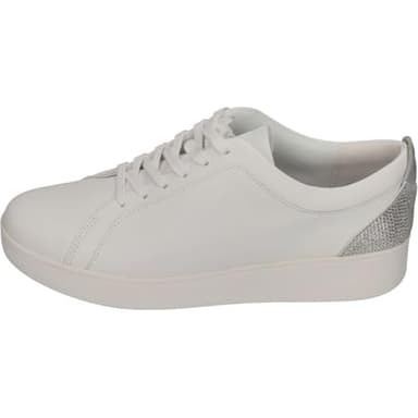 Fitflop Women's Rally Crystal-BACKTAB Leather Sneakers Shoe, Urban White/Silver, 7 UK