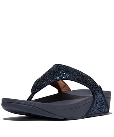 Fitflop Women's Lulu Glitter Toe-Thongs Open Sandals, Midnight Navy, 7 UK