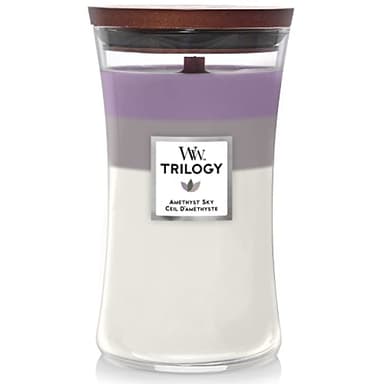WoodWick Large Hourglass Trilogy Scented Candle with Crackling Wick | Amethyst Sky | Up to 130 Hours Burn Time
