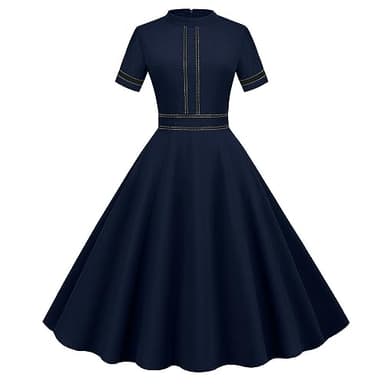 Women 1950s Vintage Dresses Clearance Retro Swing Princess Tea Party A-line Dress Audrey Hepburn 50's 60's Evening Party Dance Gown Rockabilly Swing Cocktail Dress Short Sleeve Retro Tea Dress Navy