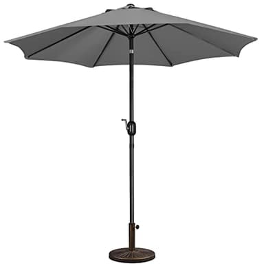 Yaheetech 2.7m Garden Parasol Umbrella Patio Table Umbrella Outdoor Tilting Crank & Handle Parasol with 10kg Resin Base Stand - Gray