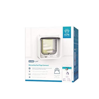 Sure Petcare SureFlap Microchip Cat Flap Connect, DualScan Technology, Mobile App Compatible, Install in Doors, Windows and Walls, White, Hub and 4 x AA Batteries Required, Not Included