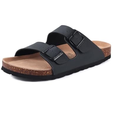 shevalues Women’s Cork Footbed Slide Sandal, Arch Support Summer Outdoor Sandals Mules with Adjustable Buckle Black