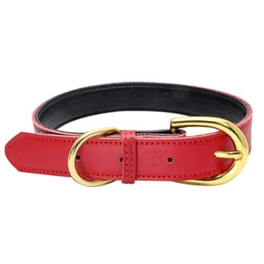 Genuine Leather Padded Dog Collar, Adjustable Soft Round Collars Heavy Duty Waterproof Classic Dog Pet Collar Metal Buckle for Small Medium Large Dogs Puppy Cat (M, Red 42cm)