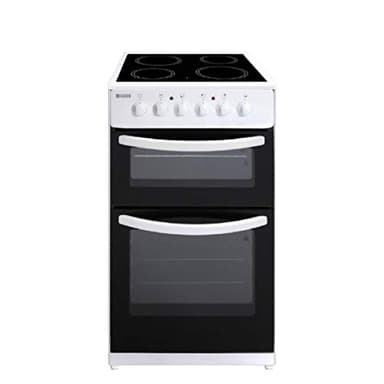 Haden 50cm Freestanding Double Oven Electric Cooker - 4 Zone Ceramic Hob and Fan-Assisted Lower Oven - Easy To Clean Enamel Interior - Double Glazed Glass Doors
