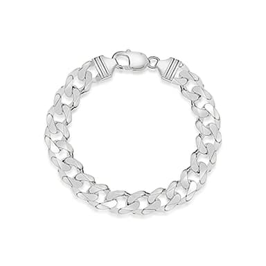 Tuscany Silver Men's Sterling Silver 12mm Flat Square Curb Bracelet of 20cm/8"