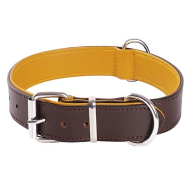 Heavy Duty Genuine Leather Padded Dog Collar for Medium, Large & XL Breeds - Extra Wide & Thick Comfortable Design, Strong Soft Durable Training Collar(Brown L)