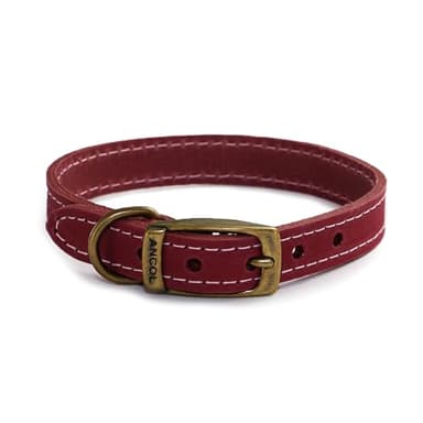Ancol Timberwolf Leather Dog Collar in Raspberry - Handcrafted Top Grain Bridle Leather Comfortable Secure Pet Neckband - 26-31cm Size 2