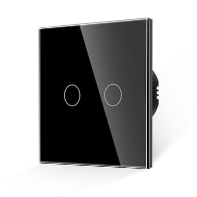 JIMEIDA Touch Light Switch 2 Gang 1 Way Tempered Black Glass Panel Wall Switch and Screwless Glass Plate with LED Backlight,No Neutral Wire Required,500W,AC 240V