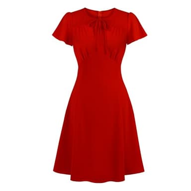 Wellwits Women's Ruched Bow Tie A Line 40s Vintage Formal Work Dress Red 5XL