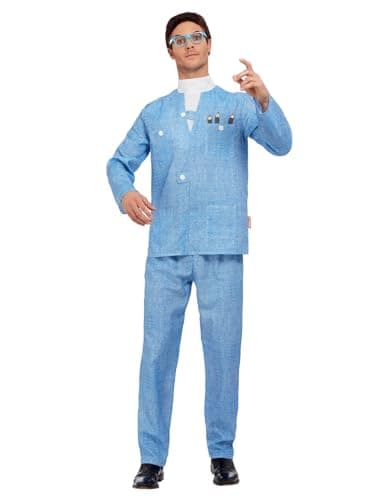 Smiffys Thunderbirds Brains Costume, Blue with Jacket, Trousers, Wig & Glasses, Officially Licensed Thunderbirds Fancy Dress, Adult Dress Up Costumes