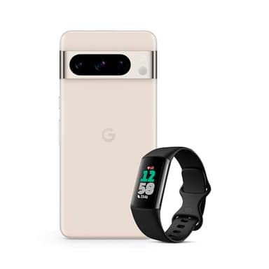 Google Pixel 8 Pro – Unlocked Android Smartphone with telephoto lens – Porcelain, 128GB + Fitbit Charge 6 Activity Tracker - Obsidian/Black Aluminium
