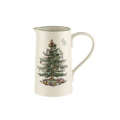 Spode- Christmas Tree Collection, Christmas Tree Design Jug, Green, 2-Pints, Used to Serve Milk, Cream, Juice, & More, Kitchenware Jug Made of Porcelain
