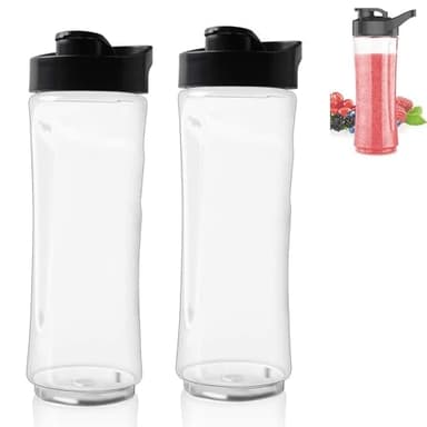 20oz Blender Replacement Bottles with Lids, Durable Smoothie Blender, Blenders for Kitchen with Lid, Blenders Smoothie Maker Suitable, Clear Sports Water Bottles for Gym, Travel, Camping Hiking (2PCS)