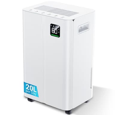 20L/day Dehumidifier with Digital Humidity Sensor & Display - 24-Hour Timer, 3 Dehumidification Modes, Continuous Drain, Ideal for Bedrooms, Office, Basements, White-Upgraded