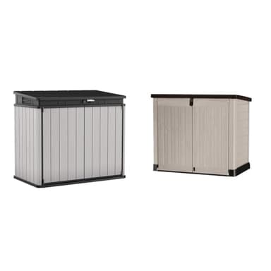Keter Store It Out Premier XL Outdoor Garden Storage Shed, Grey and Black, 141 x 82 x 123.5 cm & 250001 Store It Out Pro Outdoor Storage Shed, 145.5 x 82 x 123cm Beige/Brown