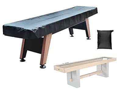 COOSOO Waterproof Shuffleboard Table Cover for 9FT Shuffleboard Table Heavy Duty Leatherette Game Table Covers Dustproof Anti-Scratch UV Protect Furniture Cover with Storage Bag(Leatherette)
