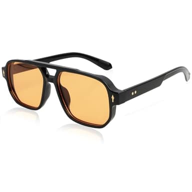 Jesiah Retro Pilot Sunglasses, Orange Tinted Lens Polarised Sunglasses UV400 Protection Fashion Shades Double Bridge Vintage Square Glasses for Outdoor Driving Fishing Running