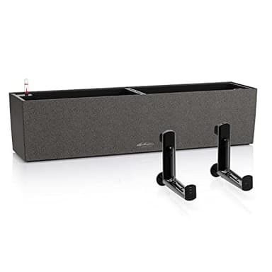 Lechuza Self Watering Pot BALCONERA Stone 80 Graphite Black Plastic Balcony Planter for Railing H19 L79 W19 cm Bundle with Black Balcony Brackets