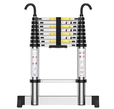 HUIYOPU Telescopic Ladder 2.6m/8.5ft, Aluminium Loft Ladder Extendable with Hooks, Adjustable Step, Used for Daily Maintenance, Building, Camping, etc.