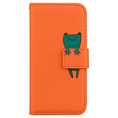 for Google Pixel 6 Pro Case, PU Leather Flip Wallet Cute Case for Women Girls with [Kickstand] [Magnetic Clasp] [Card Holder] [Animal Pattern] for Google Pixel 6 Pro, Orange & Frog
